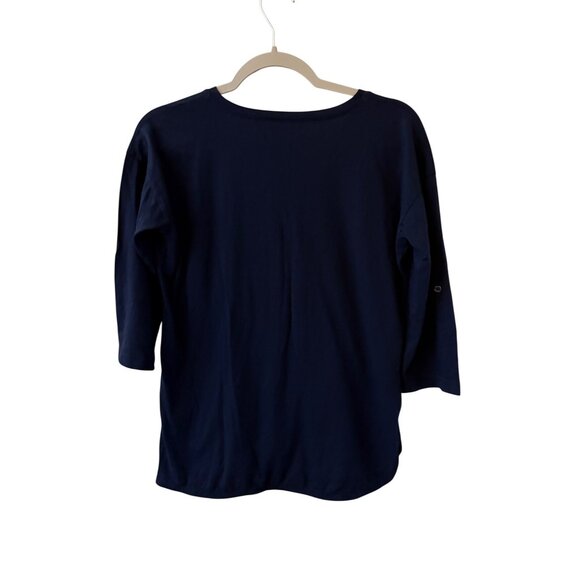 Nautica Womens Size Medium Navy Blue 3/4 Sleeve Embroidered Anchor Shirt - Picture 2 of 6